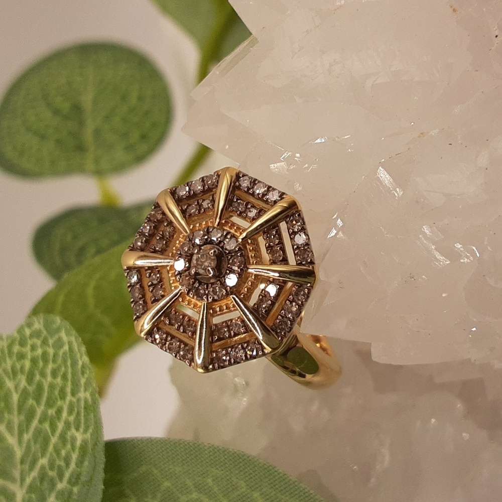 Yellow Gold Over 925, Genuine Champagne Diamond Ring.